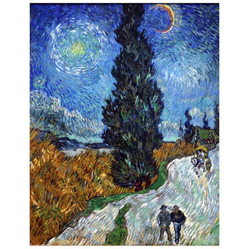 Vincent van Gogh, Road with Cypress and Star FRIDGE MAGNET, 1890 Fine Art Repro Mini Gift Refrigerator image 1