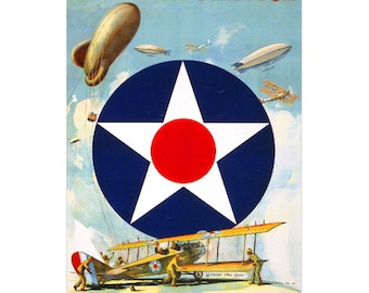 Join the Air Service War Poster FRIDGE MAGNET, 1917 WWI Campaign Insignia Airplanes Airship Mini Gift Refrigerator Magnet