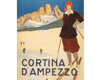Cortina d'Ampezzo Italy Travel Poster FRIDGE MAGNET, Cortina Ski Advertising Ad Poster Repro Mini Gift Refrigerator Magnet