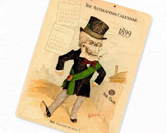 Antikamnia 1899 Calendar #2 FRIDGE MAGNET, March April Skeleton Promotional Card Mini Gift Refrigerator