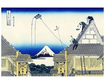 Hokusai, Sketch of the Mitsui Shop FRIDGE MAGNET Edo Fine Art Japanese Woodblock Print Repro Mini Gift Thirty Six Views Mt Fuji