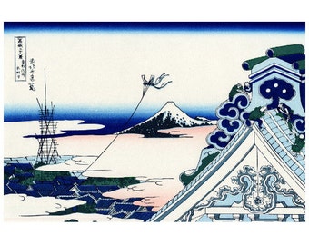 Hokusai, Honganji Temple at Asakusa FRIDGE MAGNET Edo Fine Art Japanese Woodblock Print Repro Mini Gift Thirty Six Views Mt Fuji