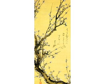 Hokusai, Flowering Plum FRIDGE MAGNET, Edo Fine Art Japanese Woodblock Print Repro Mini Gift Refrigerator