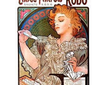 Lance Parfum Rodo Advertising Poster FRIDGE MAGNET, 1896 Alphonse Mucha Art Nouveau Mini Gift Refrigerator