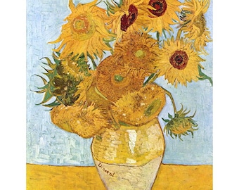 Vincent van Gogh, Sunflowers FRIDGE MAGNET, 1888 Fine Art Repro Vase w/ 12 Sunflowers Mini Gift Refrigerator