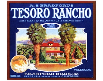Tesoro Rancho Orange Crate Label FRIDGE MAGNET, Placentia California CA Mini Gift Refrigerator Food