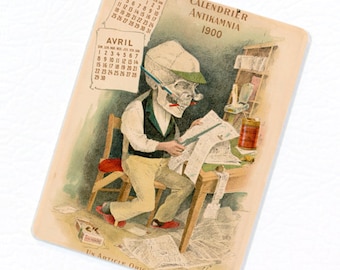 Antikamnia 1900 Calendar #2 FRIDGE MAGNET, March April Skeleton Promotional Card Mini Gift Refrigerator