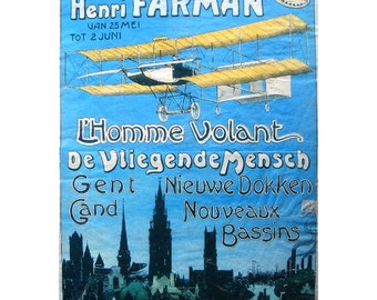 Aero Club des Flandres Advertising Poster FRIDGE MAGNET, Belgium Flight Airplane Mini Gift Refrigerator