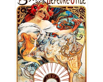 Biscuits Lefevre Utile Advertising Poster FRIDGE MAGNET, 1896 Alphonse Mucha Art Nouveau Mini Gift Refrigerator