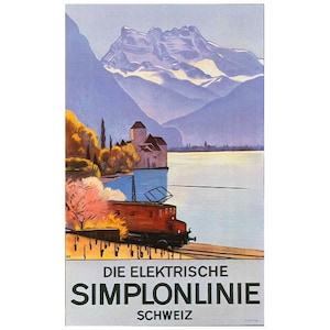 Die Elektrische Simplonlinie Travel Poster FRIDGE MAGNET, Swiss Advertising Ad Repro Mini Gift Refrigerator Magnet