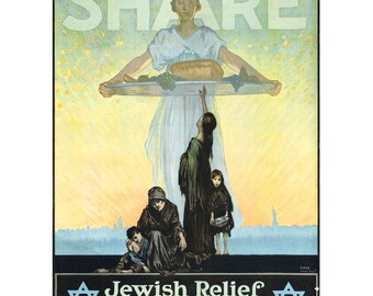 Jewish Relief Campaign FRIDGE MAGNET, 1918 WWI Poster Mini Gift Refrigerator