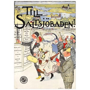Till Saltsjöbaden Travel Poster FRIDGE MAGNET, 1896 Sweden Advertising Ad Repro Mini Gift Refrigerator Magnet