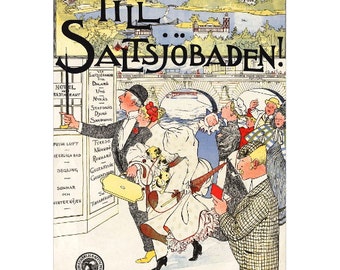 Bis Saltsjöbaden Reiseplakat KÜHLSCHRANKMAGNET, 1896 Schweden Werbung Ad Repro Mini Geschenk Kühlschrankmagnet