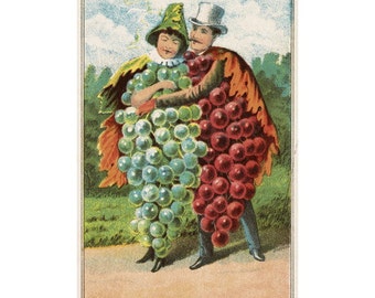 Bufford's Fruit Cards No. 779-5 FRIDGE MAGNET, 1887 Pressed Grapes Couple Food Mini Gift Refrigerator