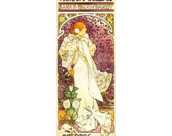 La Dame aux Camélias Advertising Poster FRIDGE MAGNET, 1896 Alphonse Mucha Art Nouveau Lady of Camellias Ad