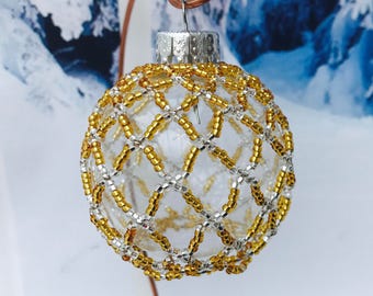 Gold Christmas decoration; christmas bauble; christmas tree ornament; victorian decoration; handmade ornament; beaded decoration