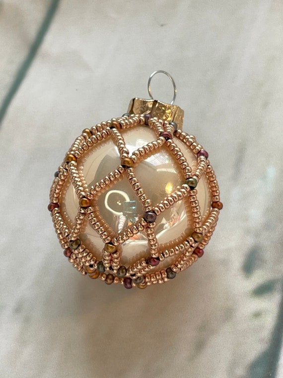 Gold Beaded Christmas Decoration Christmas Bauble Christmas Etsy