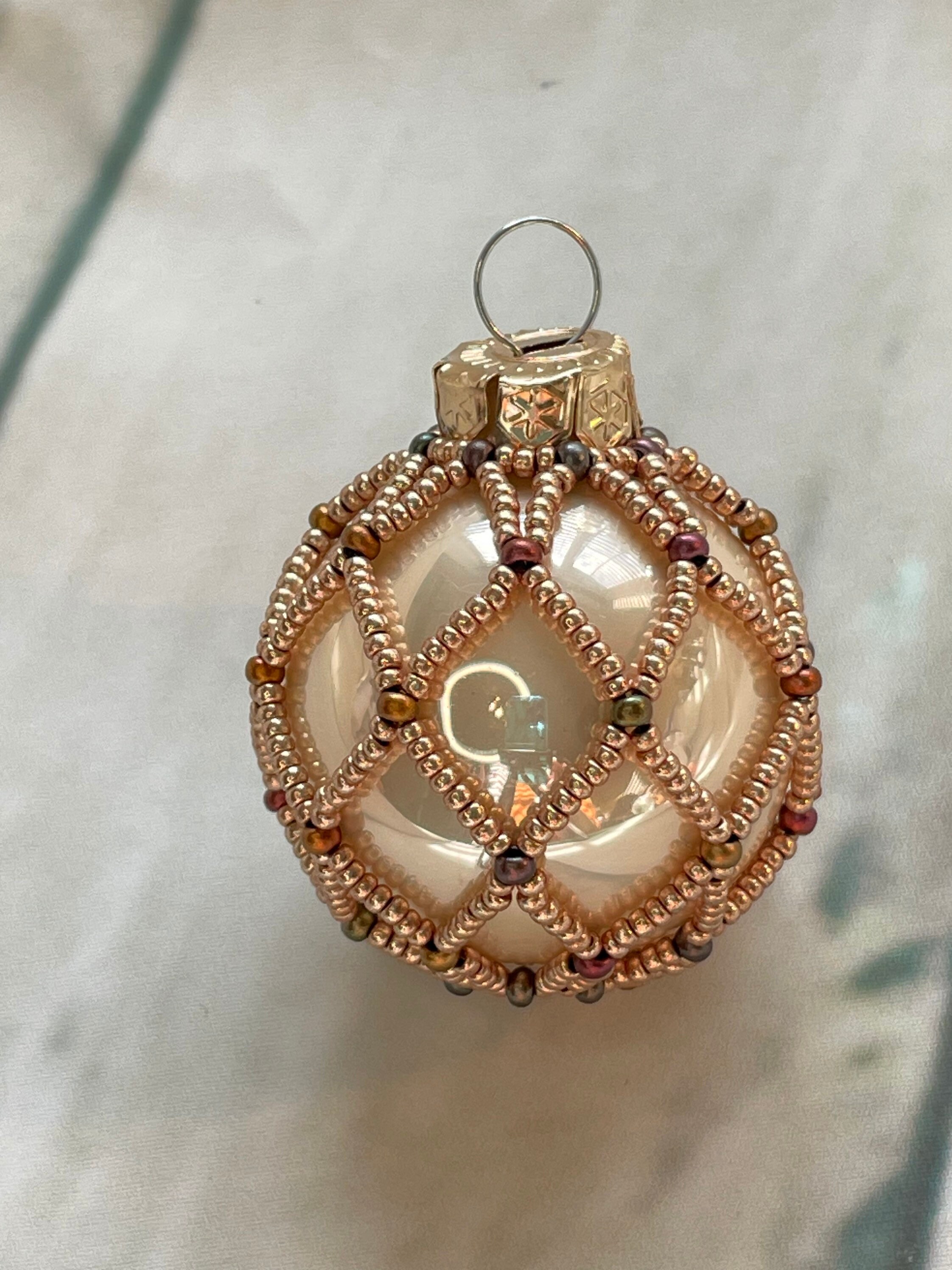 Gold Beaded Christmas Decoration Christmas Bauble Christmas Etsy