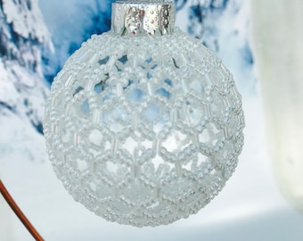 Beaded Christmas decoration; white christmas bauble; christmas tree ornament; victorian decoration; handmade ornament; beaded decoration