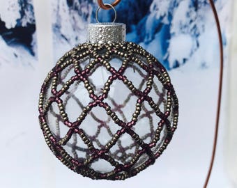 Purple Beaded Christmas decoration; christmas bauble; christmas tree ornament; victorian decoration; handmade ornament; beaded decoration