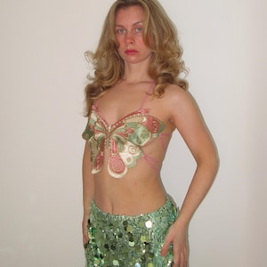 Handmade Embroidered Butterfly Bralette: Metallic Y2K Ibiza Top