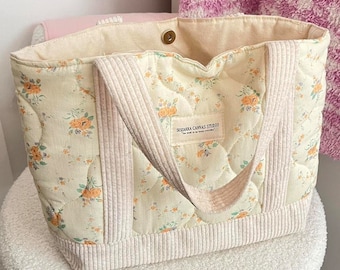 Floral Quilted Tote Bag: Padded Cotton Everyday Bag