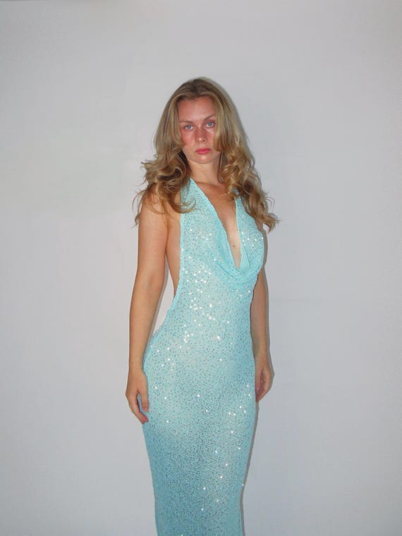 Blue Sequin Knit Maxi Dress: Low Backless Sparkly Halter Gown, Holiday Beach Dress, Birthday/honeymoon - Etsy Norway Blue Sequin Knit Maxi Dress: Low Backless Sparkly Halter Gown, Holiday Beach Dress, Birthday/honeymoon - Etsy Norway