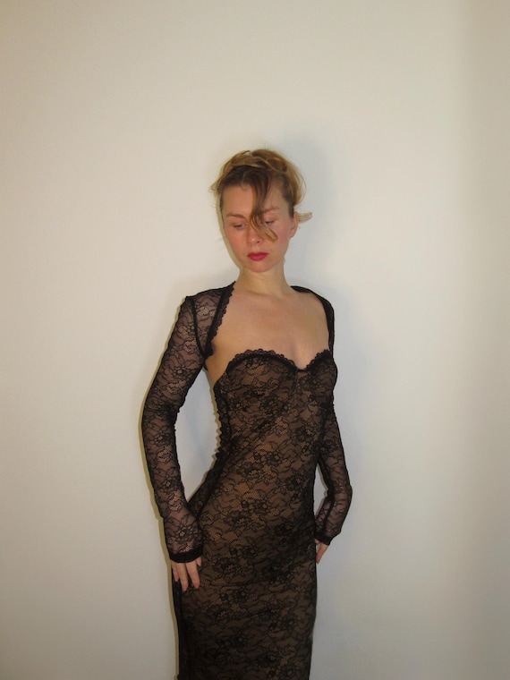 Black Lace Strapless Maxi Dress With Bolero – Romantic Evening & Occasion Dress, Formal/Gothic/Elegant/Date Gown