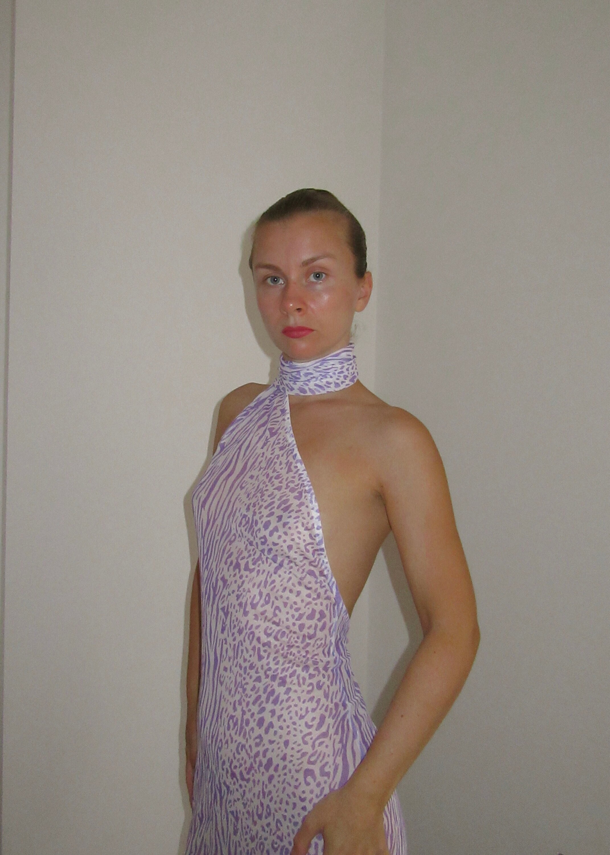 Purple Animal Print Chiffon Maxi Dress: Backless Halter Scarf - Etsy