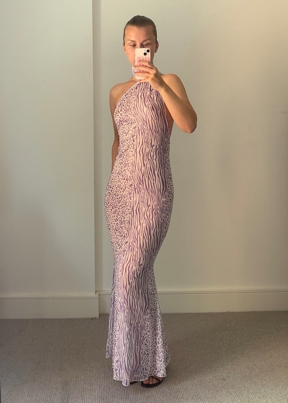 Purple Animal Print Chiffon Maxi Dress: Backless Halter Scarf - Etsy Purple Animal Print Chiffon Maxi Dress: Backless Halter Scarf - Etsy