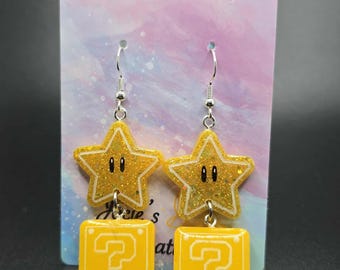 Super Mario Inspired Power Star Dangle Earrings