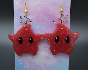 Large Super Mario Galaxy Inspired Luma Star Dangle Earrings