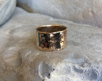 The Gratitude Ring, hammered 14k gold filled ring, wide band, comfortable and waterproof!