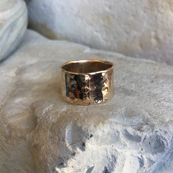 The Gratitude Ring, hammered 14k gold filled ring, wide band, comfortable and waterproof!