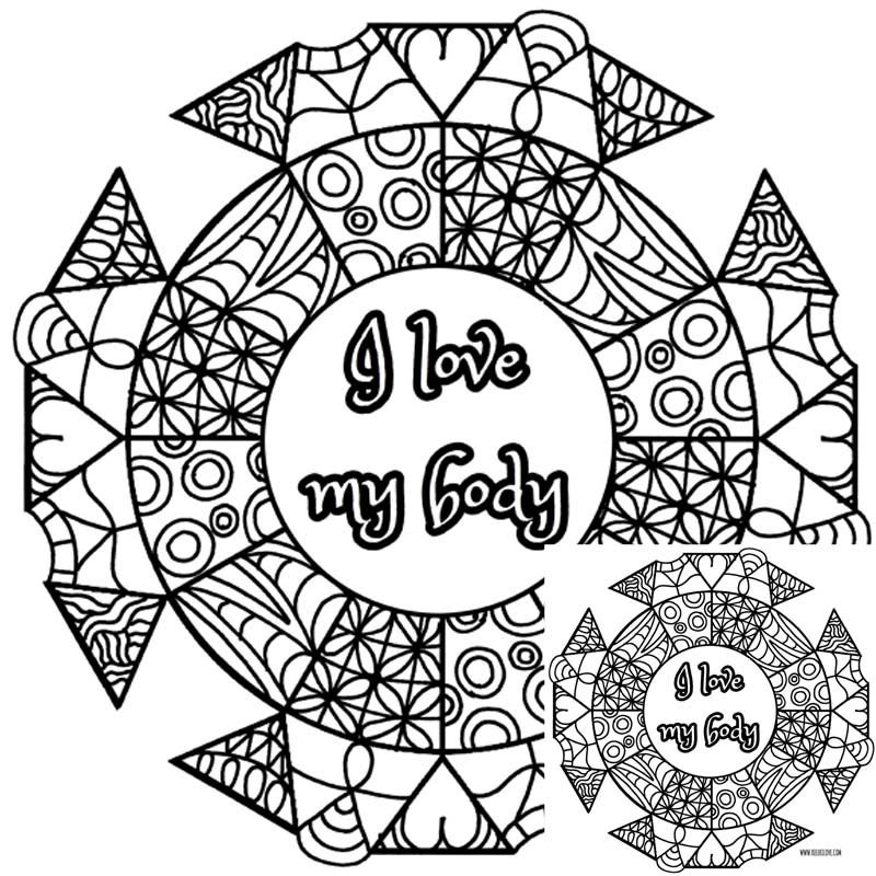 i love my body mandala printable coloring page instantly etsy