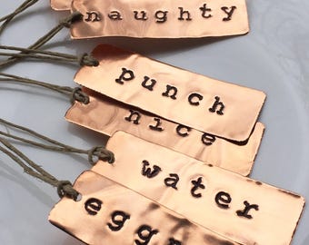 Copper Tags - Engraved Copper Holiday Beverage Tags - Set of 6