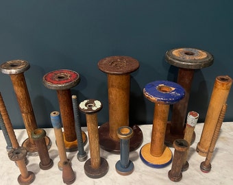 Vintage Wooden Spools and Spindles, LOT of 18, Antique, Vintage, Architectural, Decor, Rustic, Repurpose, Upcycle