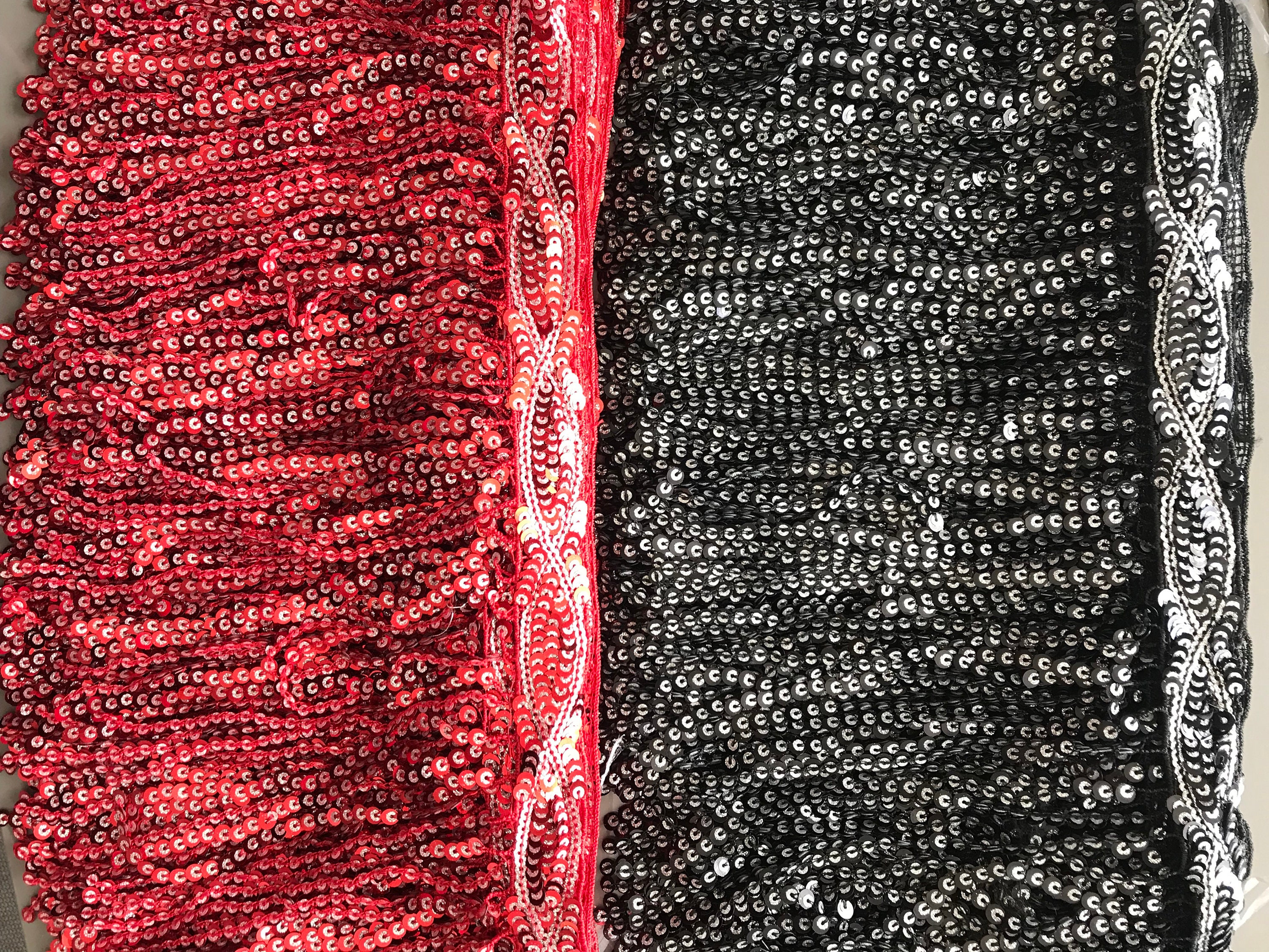 Sequin Tassel Fringe Fringing Trim Red OR Black 15cm 6" 30cm 12" X 1 YARD Sequin Tassel Fringe Fringing Trim Red OR Black 15cm 6" 30cm 12" X 1 YARD