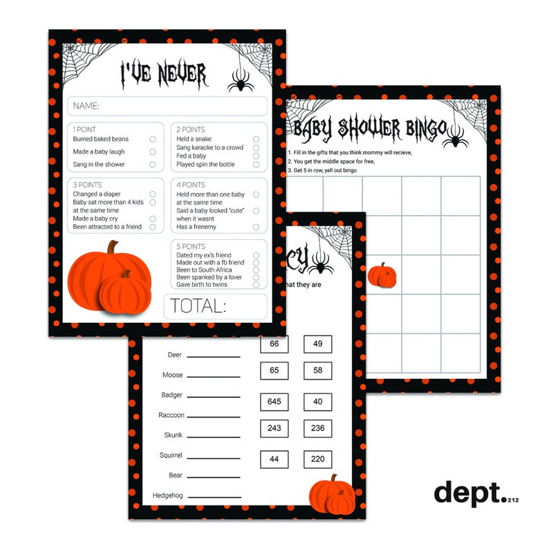 Fun printable Halloween baby shower games pack of 11 pumpkin | Etsy