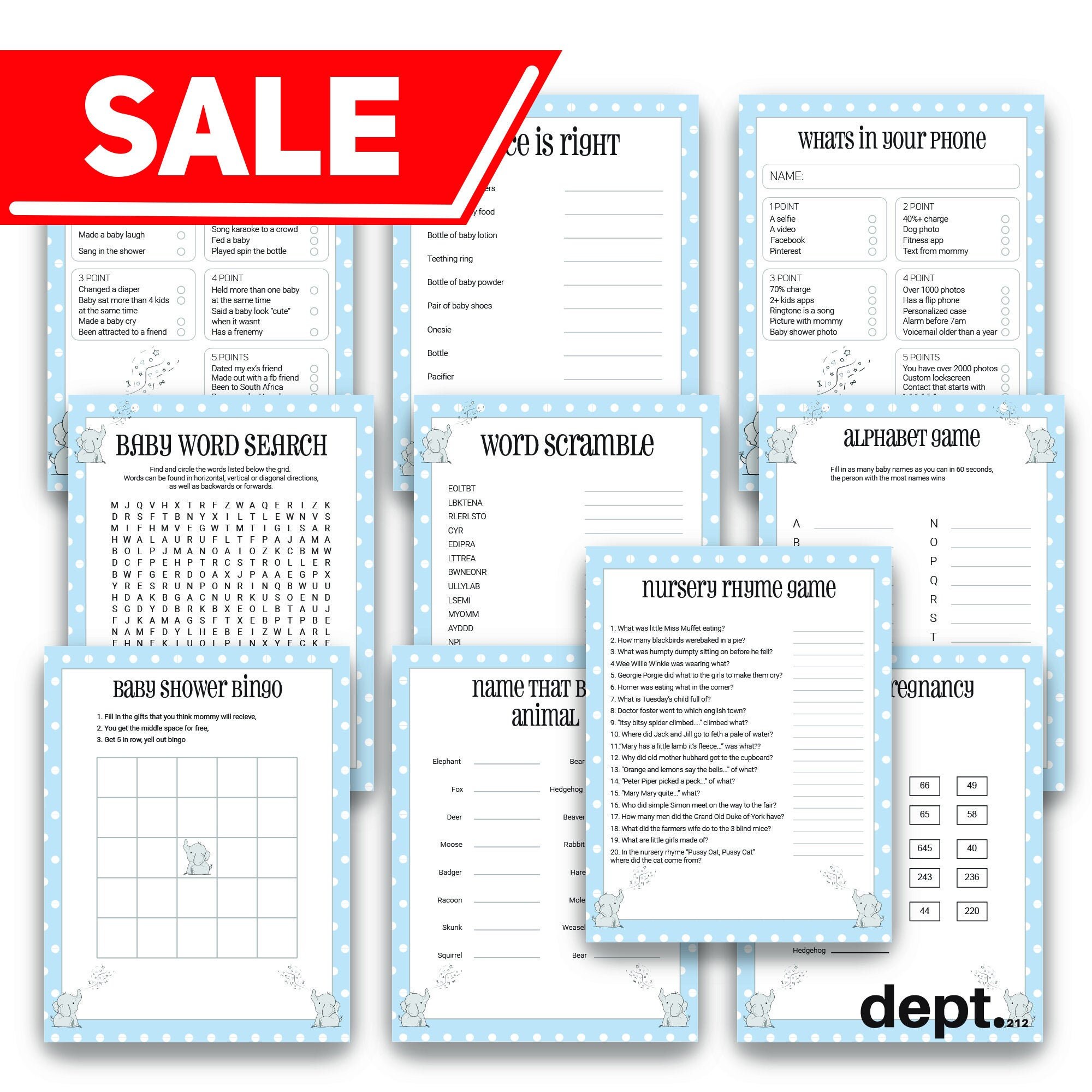 10 elephant baby shower games pack d102 baby shower planning app