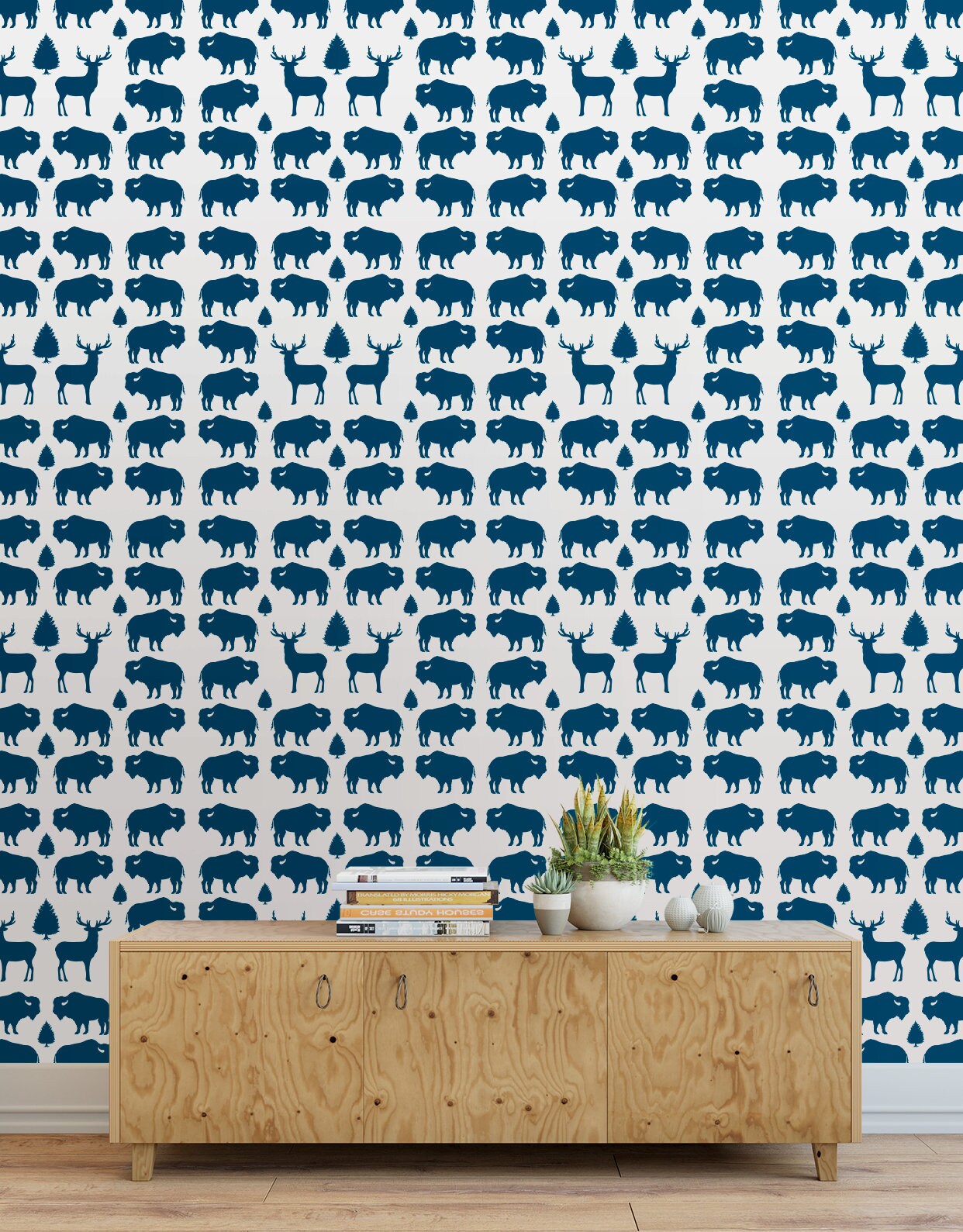 Deer Bison Peel and Stick Wallpaper Tiles Nature Wallpaper | Etsy