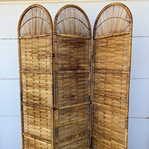 Vintage Bohemian Split Reed 3 Panel Room Divider Screen image 1