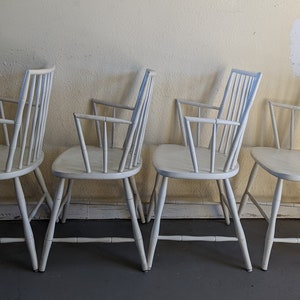 Vintage Modern Faux Bamboo Windsor Dining Arm Chairs Set of 4 image 5