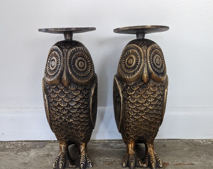 Vintage Modern Brass Owl Candle Holders Set of 2 Etsy