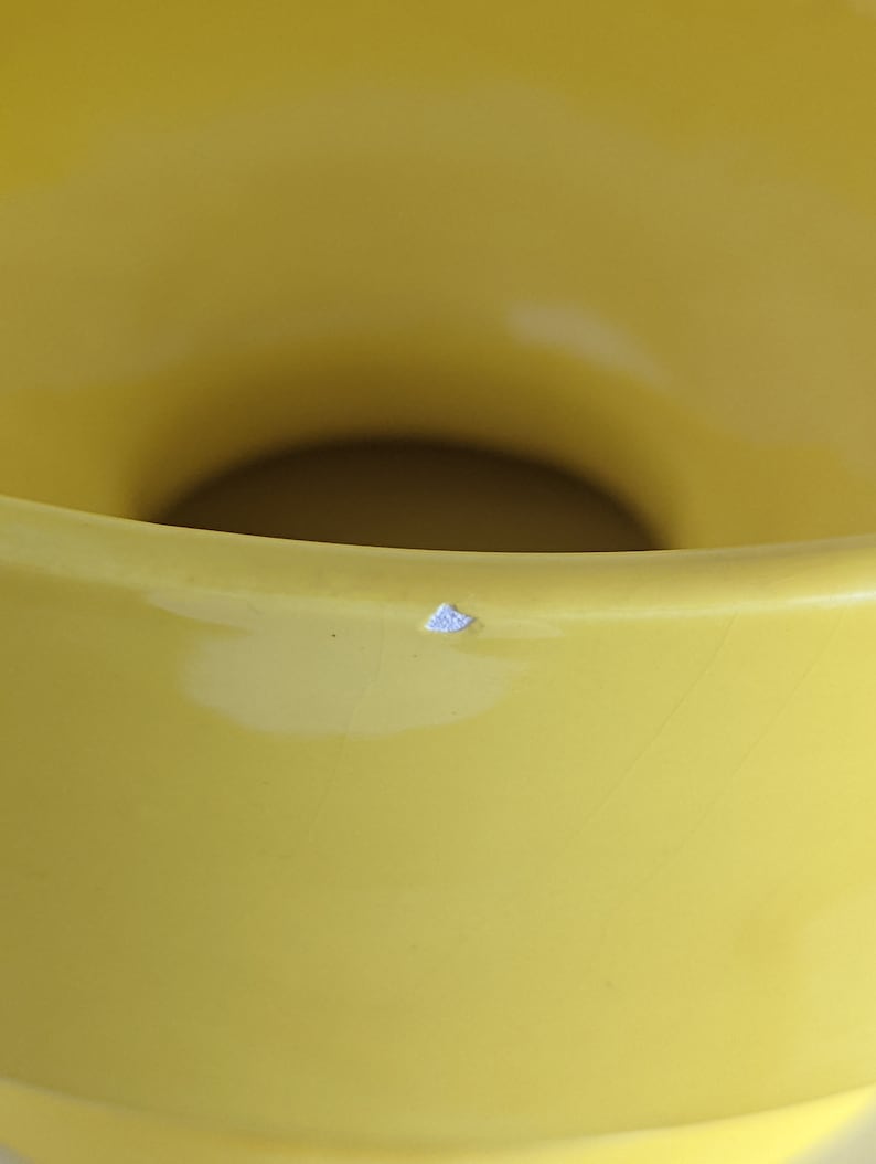 May include: A yellow ceramic bowl with a small chip on the rim.