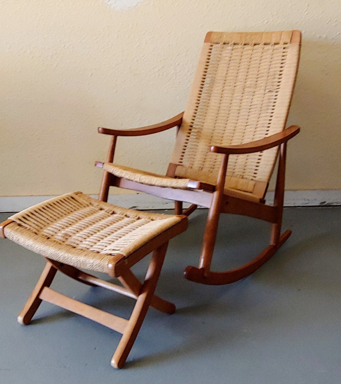 Hans Wegner Style Rope Rocker and Ottoman Made in Yugoslavia Etsy