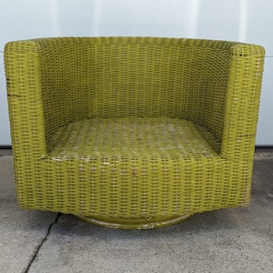 Vintage Modern Wicker Barrel Swivel Lounge Chair image 1