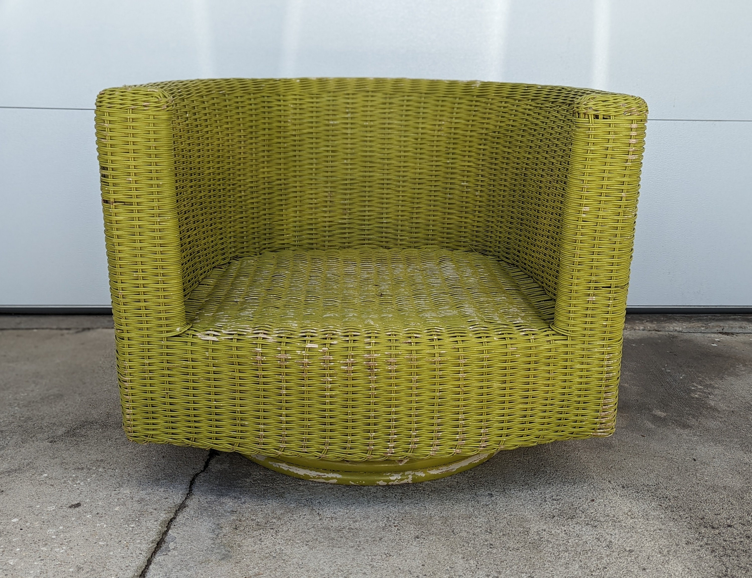 Vintage Modern Wicker Barrel Swivel Lounge Chair Etsy