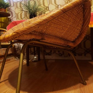 Vintage Arthur Umanoff Inspired Rattan and Metal Hoop Chair image 8