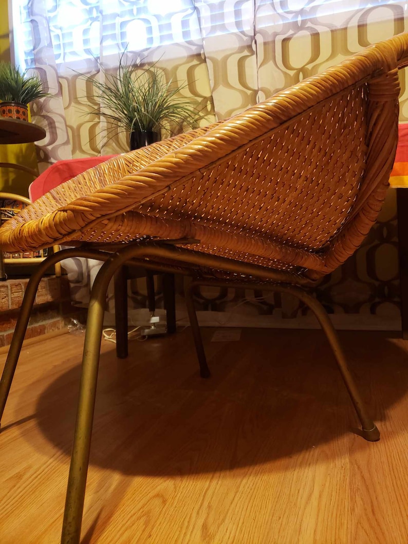Vintage Arthur Umanoff Inspired Rattan and Metal Hoop Chair image 8